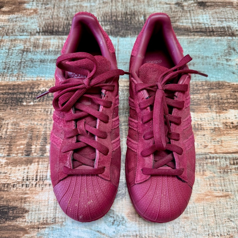 Women’s Adidas Burgundy Superstar Shoes | #Z10 - Picture 2 of 13
